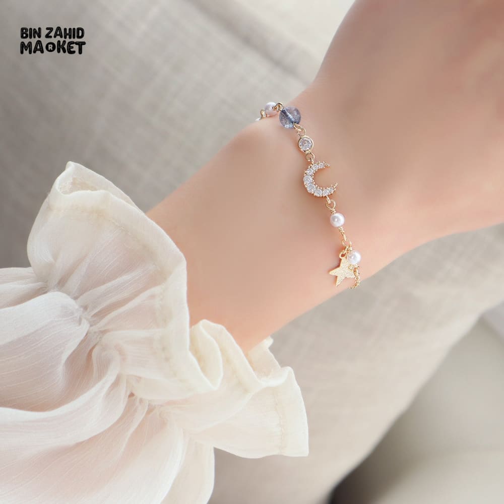 KOREAN SIMPLE STAR MOON ZIRCON PEARL BRACELET