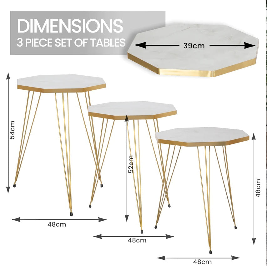 3 Pc Octagon Table Set for Home Decor