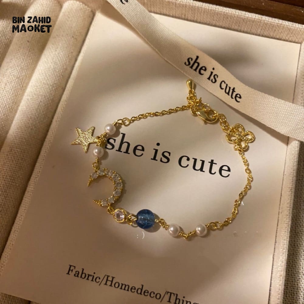 KOREAN SIMPLE STAR MOON ZIRCON PEARL BRACELET