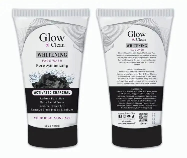 GLOW & CLEAN- Whitening Face Wash Charcoal Men & Women -120Ml <AllowTo Open>