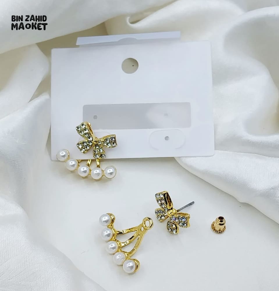 KOREAN LUXURY ZIRCON BOW STUD EARRINGS FOR WOMEN, PEARL BOW KNOT JEWELRY