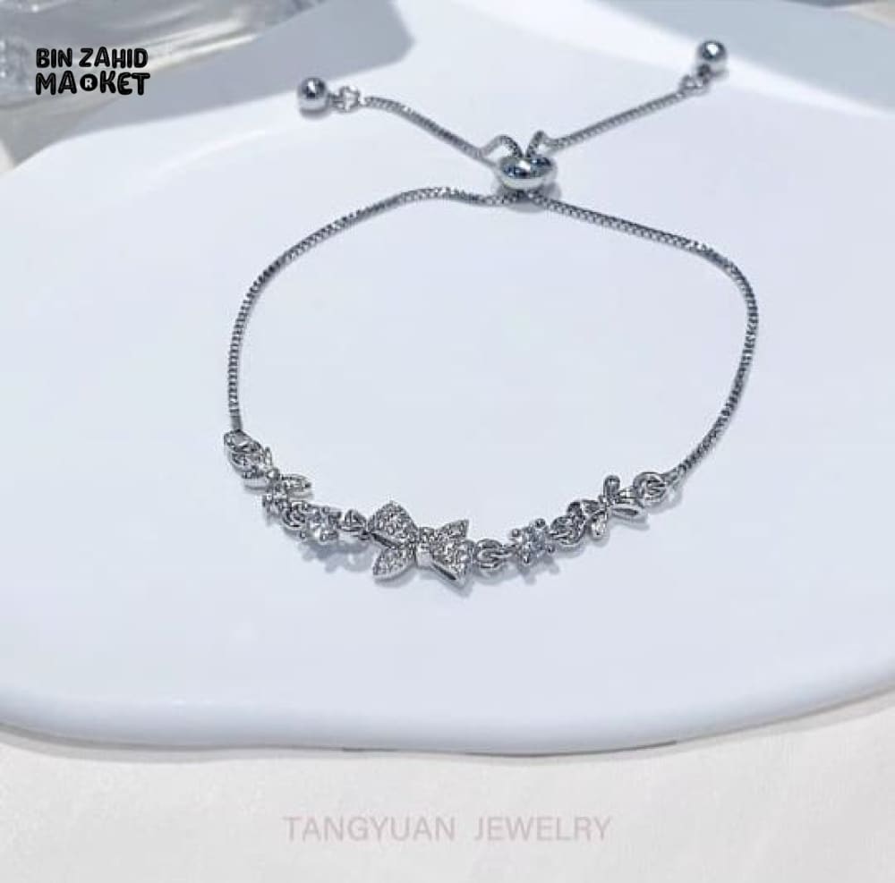 SHINY PINK CRYSTAL CHERRY BLOSSOM BRACELET MOON BOW FLOWERS ZIRCON GIRL JEWELRY